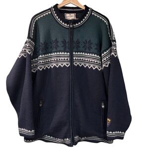 Dale of Norway Navy and Dark Green Wool Heavyweight Zip Up Sweater Size L